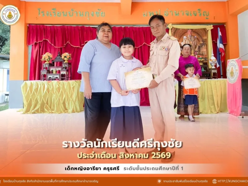 🏆✨ นักเรียนดีศรีกุงชัย ✨🏆 ประจำเดือน สิงหาคม 2569